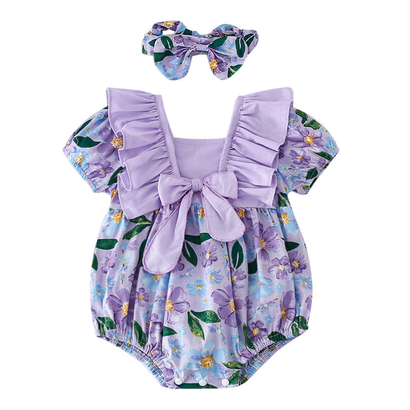 （Pre Order）Toddler Girls Spring and Summer Violet Floral Print Romper