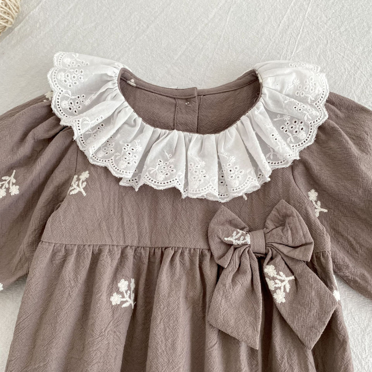 （Pre Order 2 Weeks）Sisters Fall Floral Embroidery Bow Lace Dress&Romper