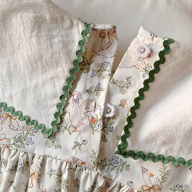 （In Production）Girls Spring&Summer Goose Embroidery Dress