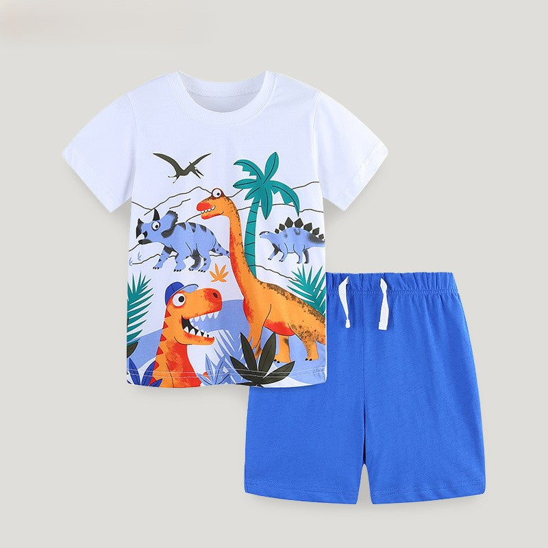 （In Production）Boys Spring&Summer Dino Print Cotton Shorts Set