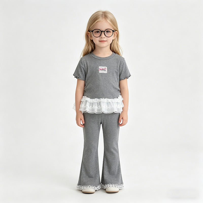（In Production）Girls Summer Ruffled Lace Outfit Set
