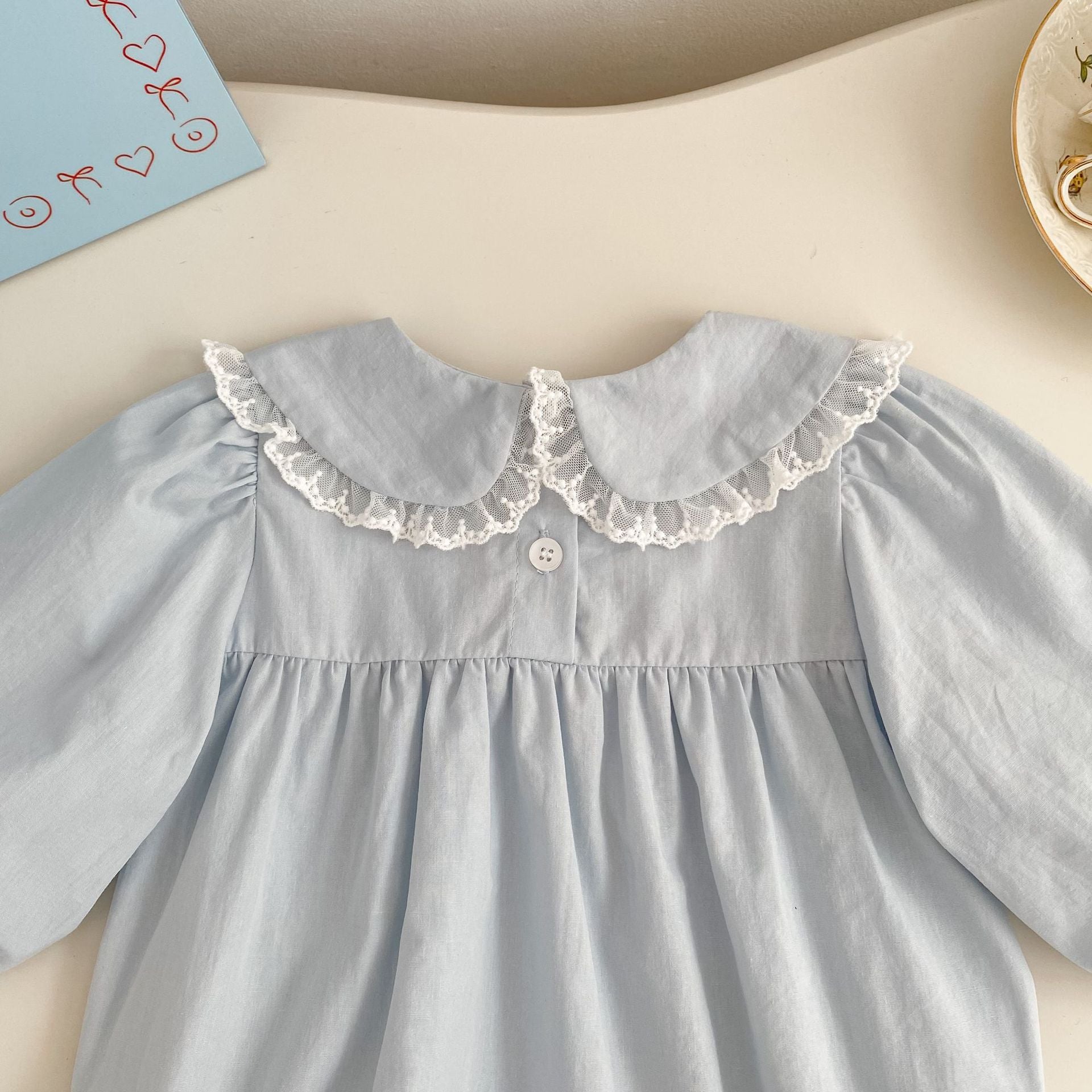 （Pre Order 2 Weeks）Girls Fall Bow Embroidery Lace Romper