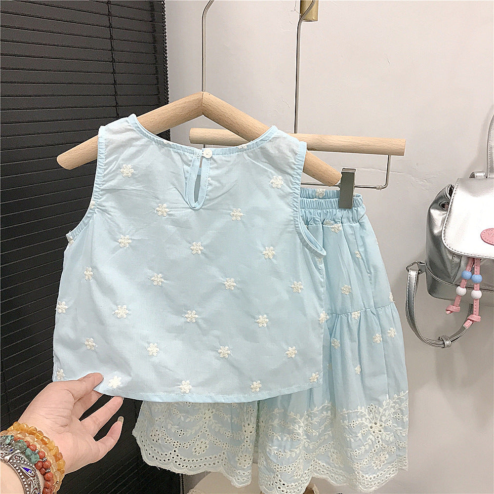 （In Production）Girls Spring&Summer Embroidery Lace Skirt Set