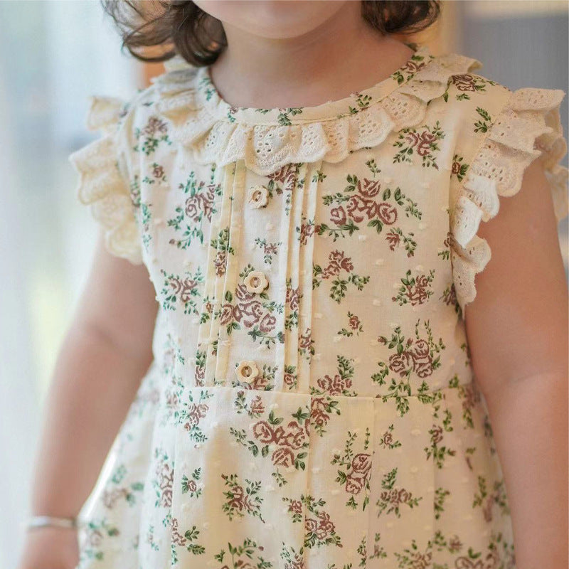 （Pre Order 2 Weeks）Girls Fall Floral Print Ruffle Romper