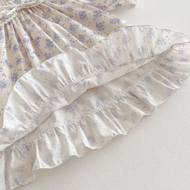 （In Production）Sisters Fall Floral Print Ruffle Dress&Romper