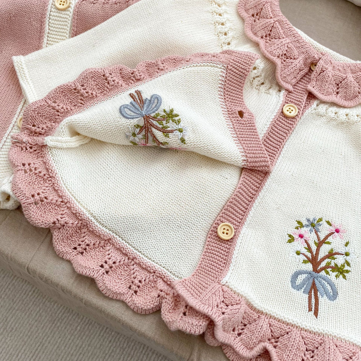 （Pre Order 2 Weeks）Girls Fall Floral Embroidery Sweater Cardigan