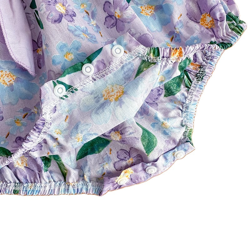 （Pre Order）Toddler Girls Spring and Summer Violet Floral Print Romper