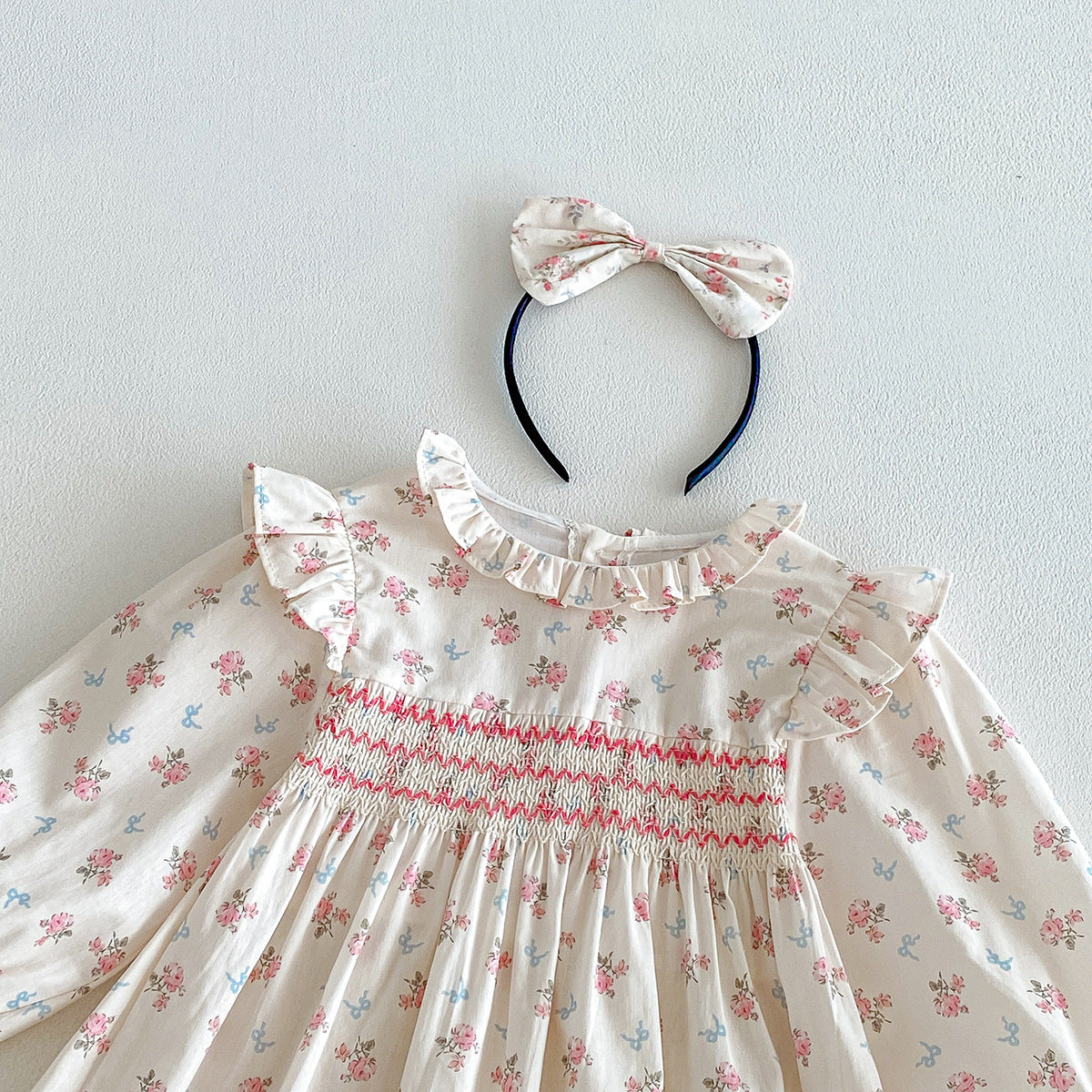 （Pre Order 2 Weeks）Sisters Fall Floral Print Smocked Dress&Romper