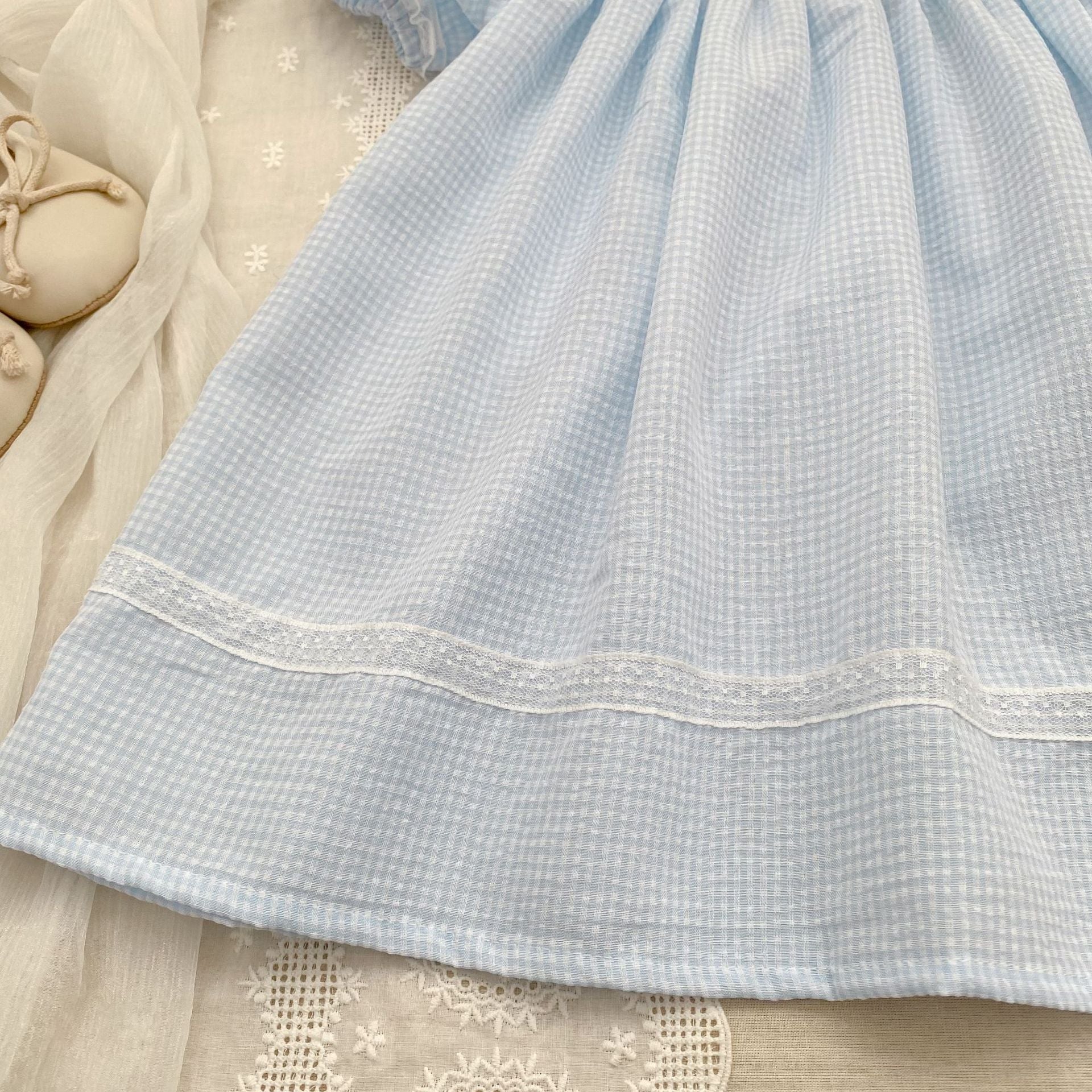 （In Production）One Pack(5 Pieces total)Sale Girls Scallop Embroidery Dress