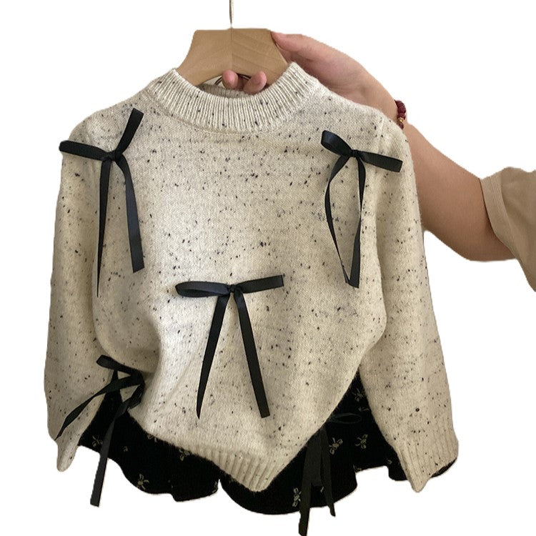 （In Production）Girls Fall&Winter Bow Sweater Skirt Set