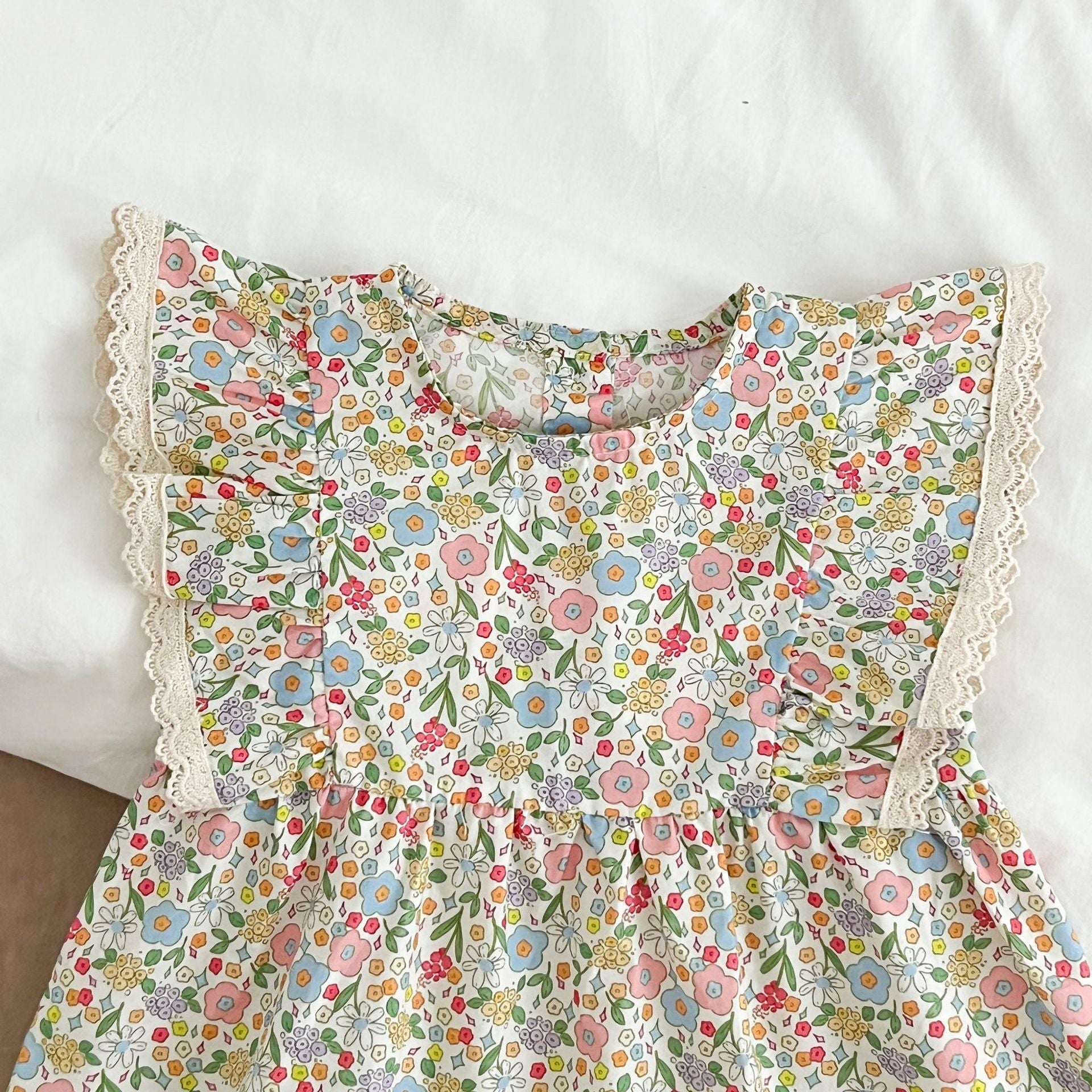 （In Production）Sisters Summer Floral Print Lace Dress&Romper