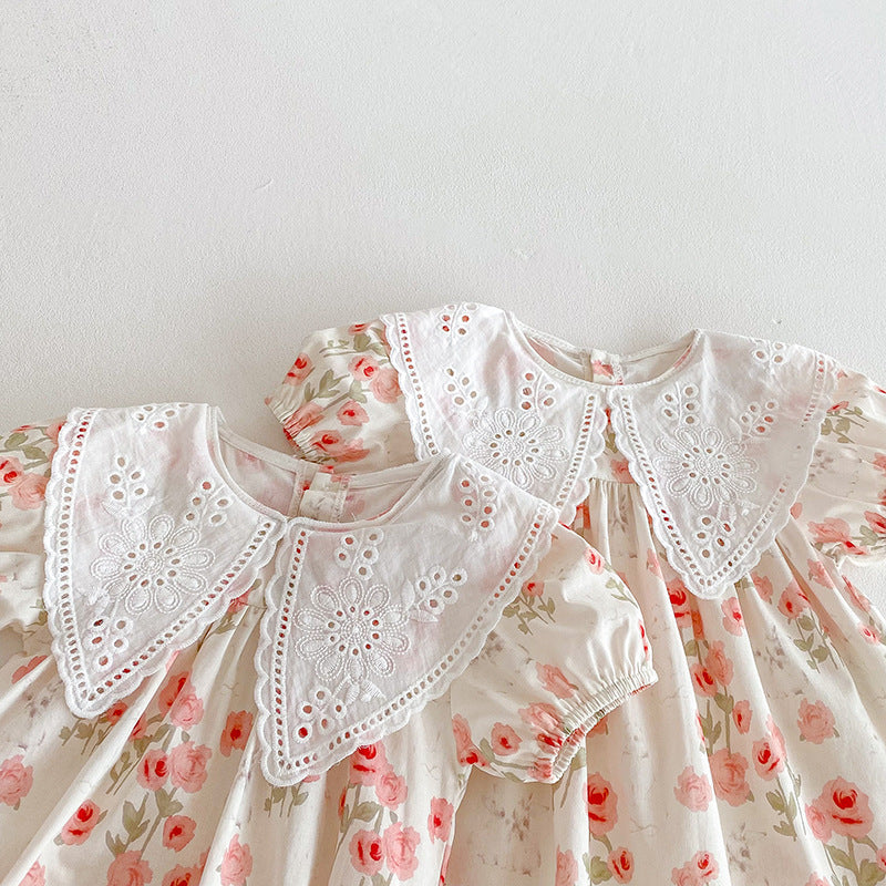 （In Production）Sisters Spring&Summer Coral Floral Print Dress,Romper