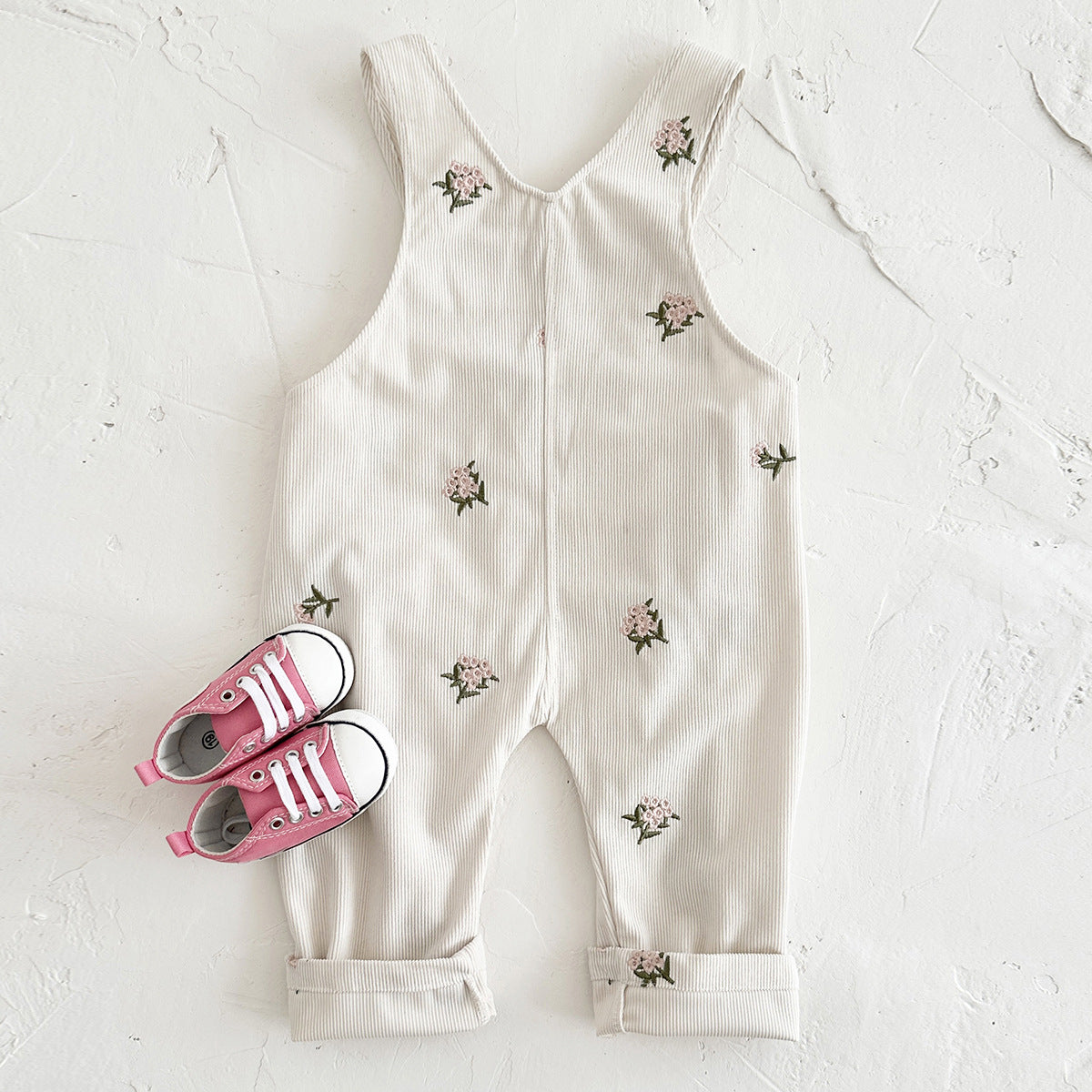 （In Production）One Pack(5 Pieces total)Sale Girls Summer Floral Embroidery Corduroy Overalls