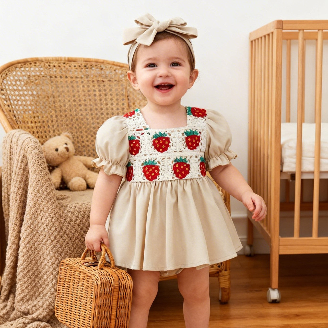 （In Production）Toddler Girls Spring&Summer Strawberry Embroidery Romper