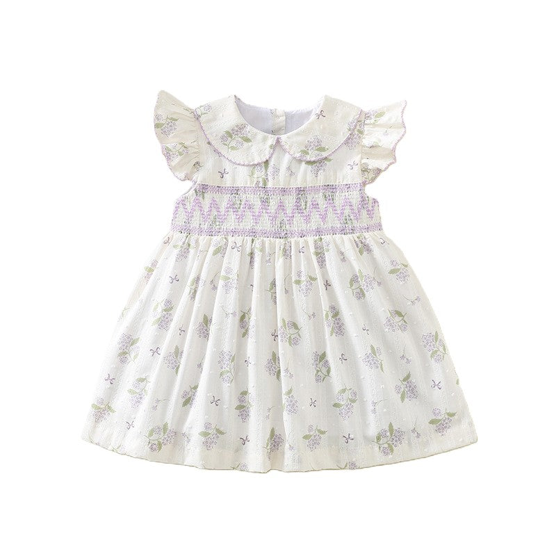 （In Production）One Pack(5 Pieces total)Sale Girls Lavender Floral Smocked Dress