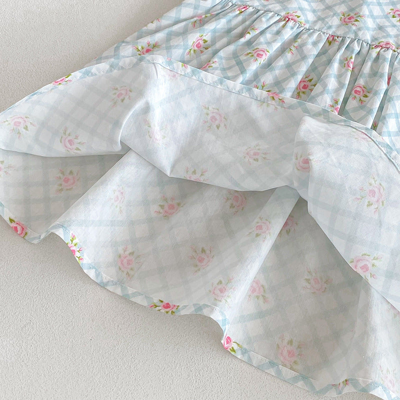 （In Production）Sisters Spring&Summer Floral Print Lace Ruffle Dress,Romper