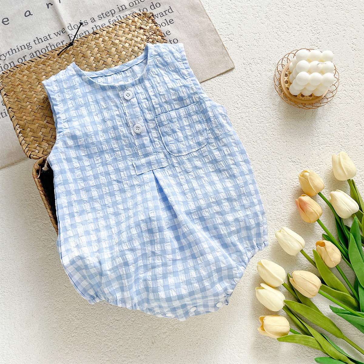 （In Production）Toddler Boys Girls Spring&Summer Checkered Sleeveless Romper