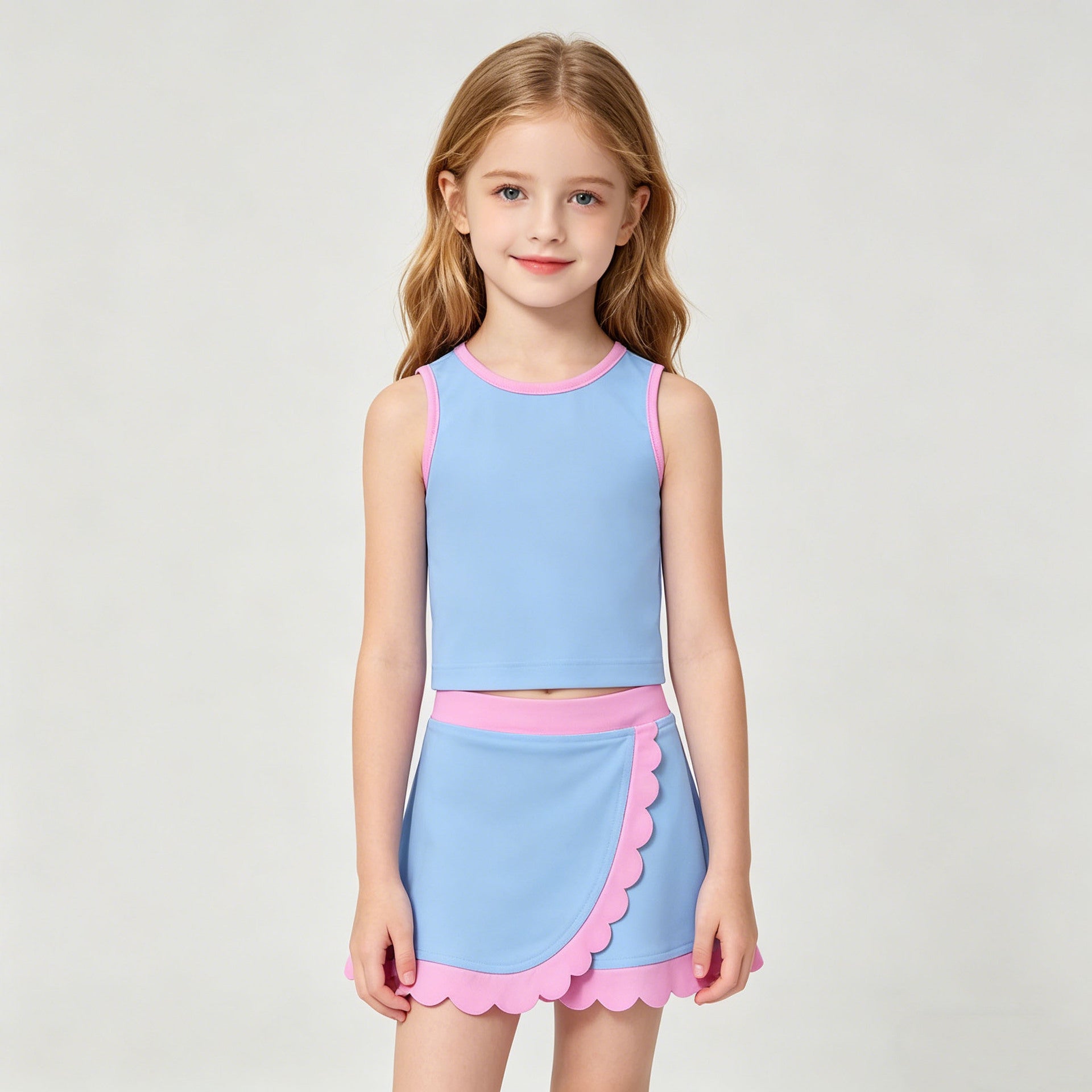 （In Production）Girls Spring&Summer Yoga Scallop Skort Set