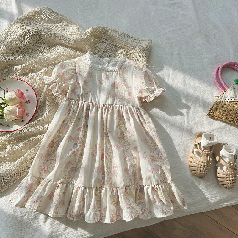 （In Production）Girls Spring&Summer Floral Print Ruffle Dress