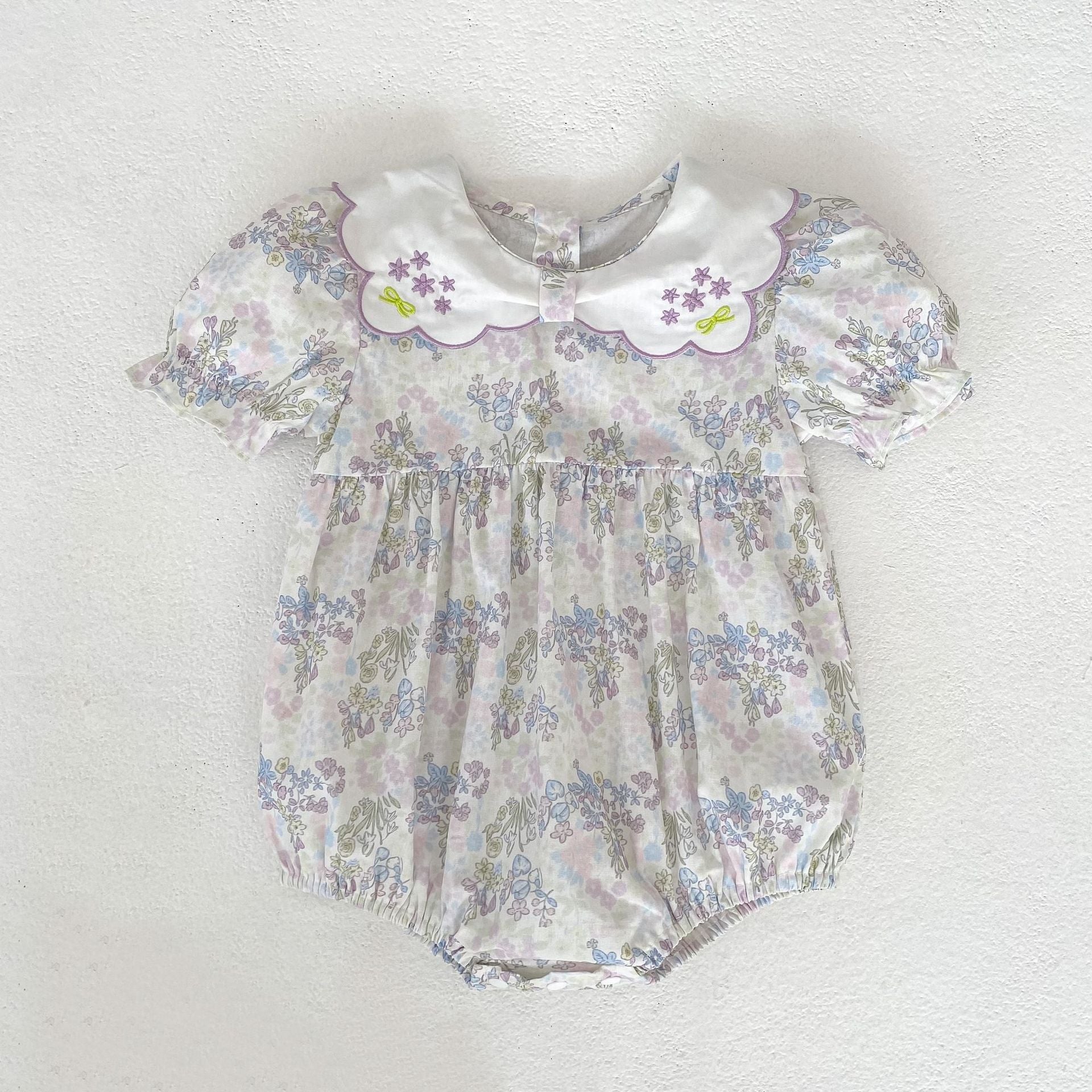 （Pre Order 2 Weeks）Sisters Lavender Embroidery Scallop Collar Dress&Romper