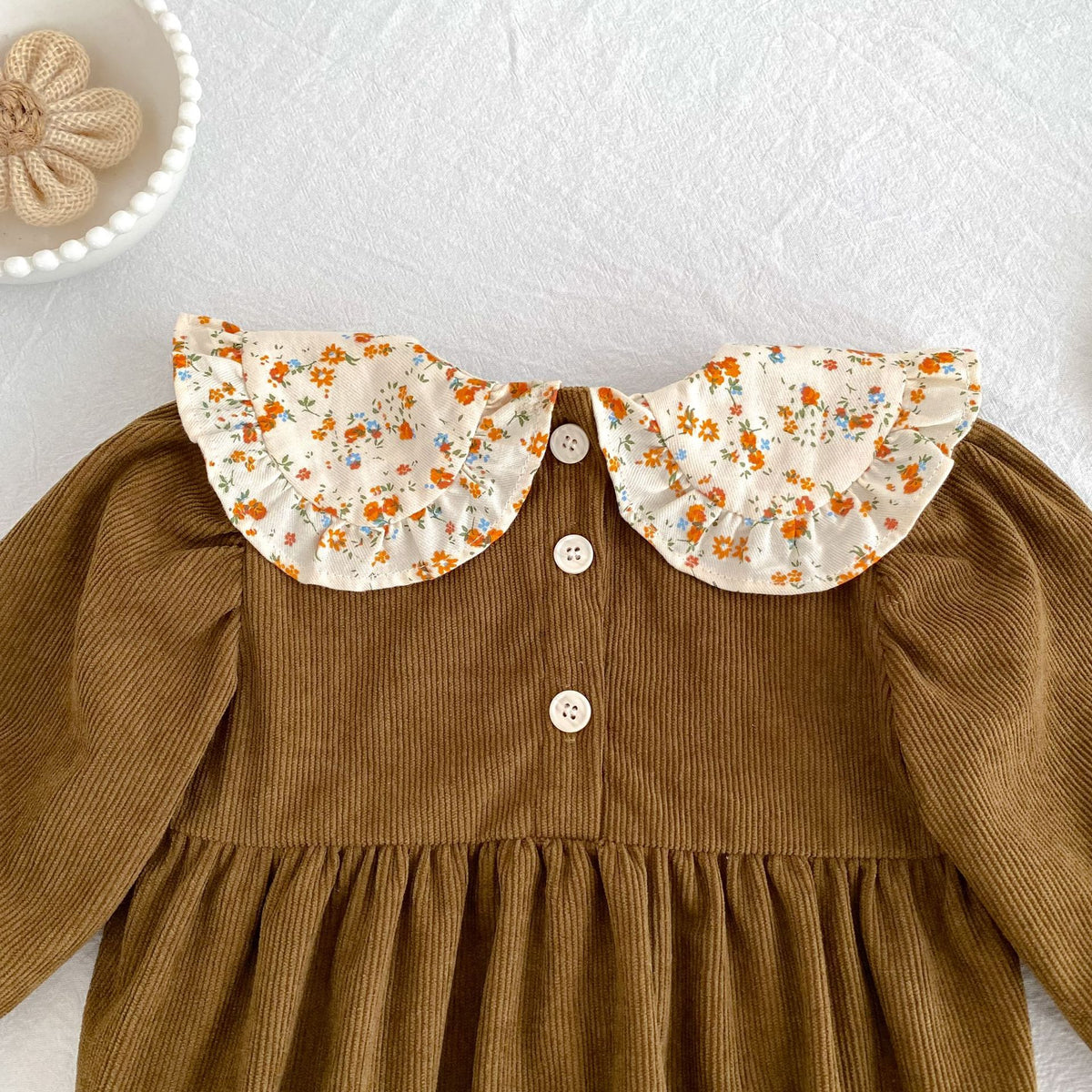 （Pre Order 2 Weeks）Sisters Fall Floral Print Collar Corduroy Dress&Romper