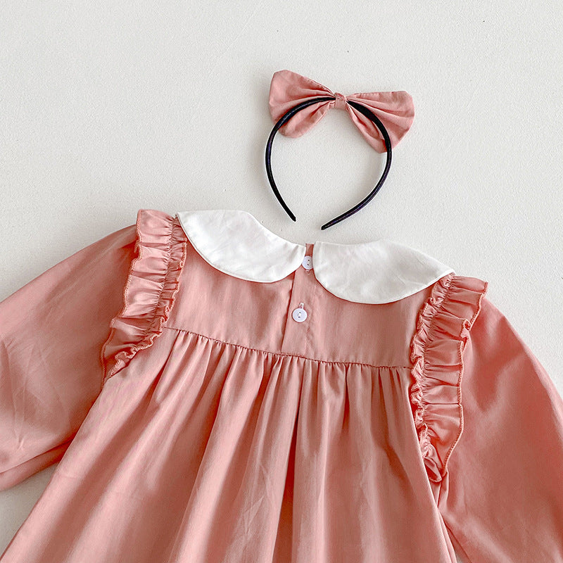 （In Production）Sisters Spring Pink Bow Doll Collar Dress&Romper