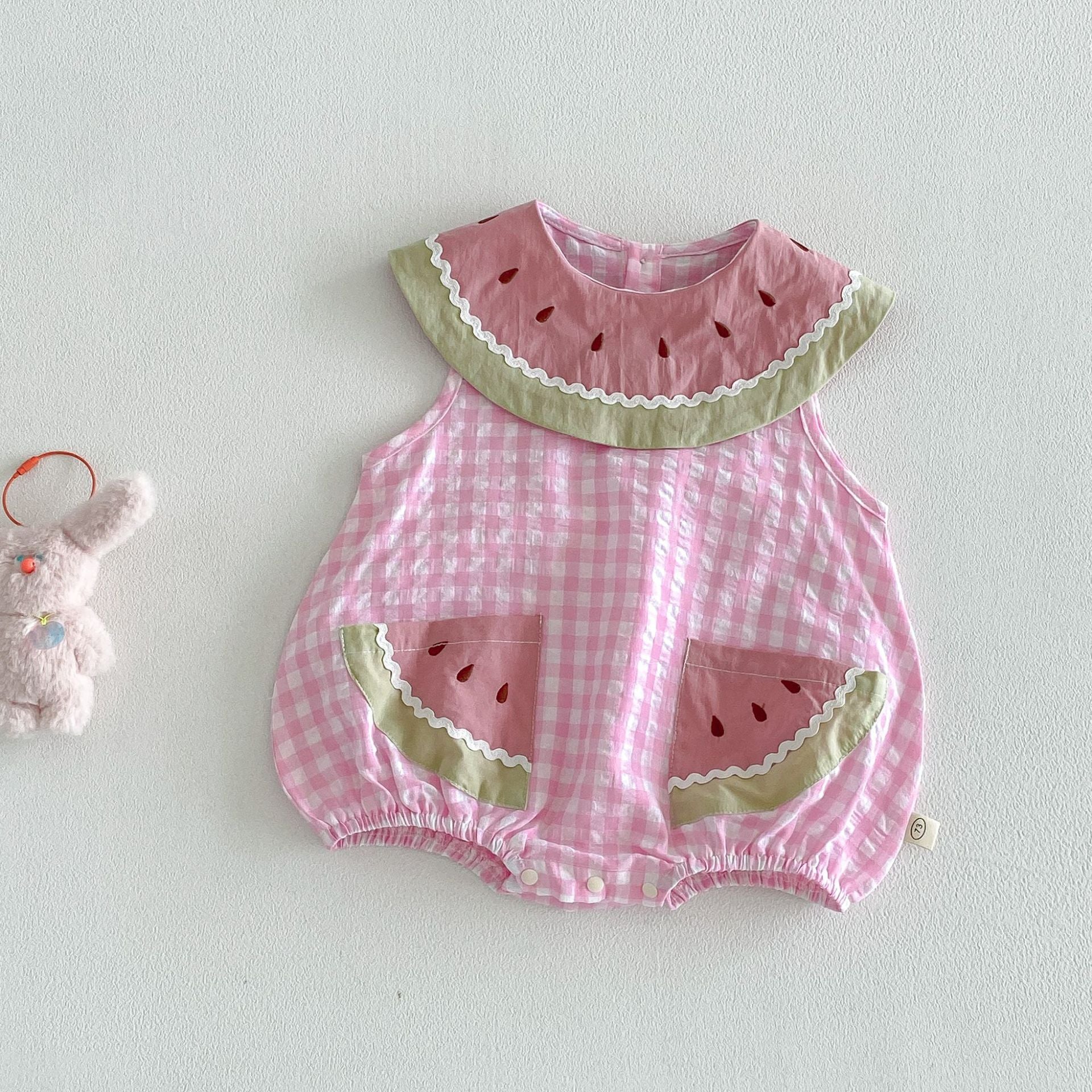 （In Production）Sisters Summer Watermelon Embroidery Scallop Dress&Romper with Pockets