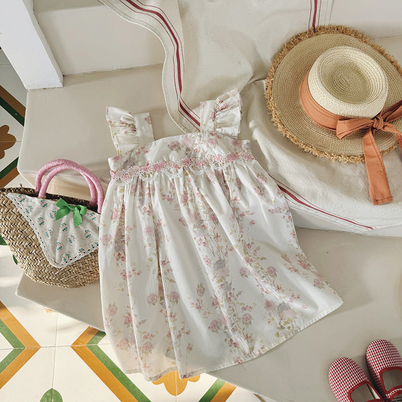 （In Production）Girls Spring&Summer Floral Embroidery Flying Sleeves Dress