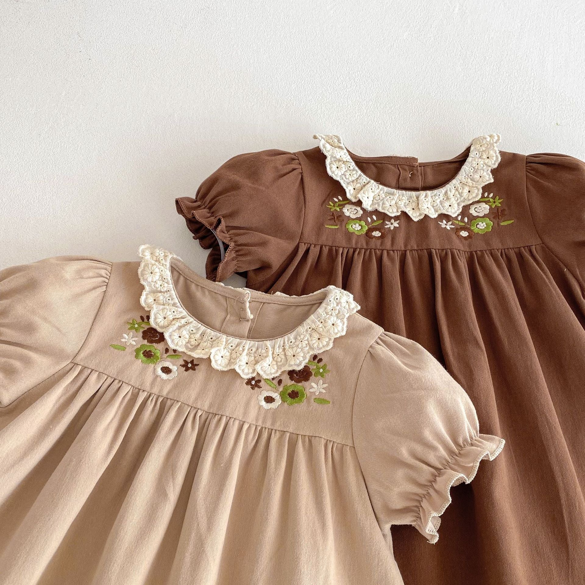 （In Production）Girls Fall Floral Embroidery Ruffle Dress
