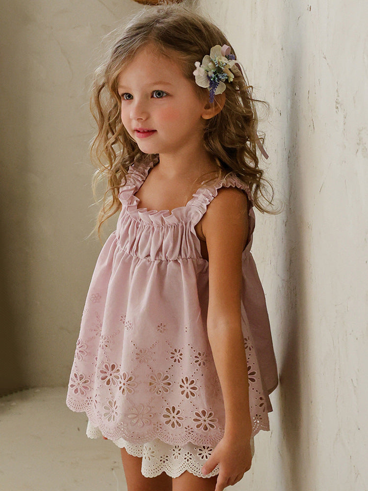 （In Production）Girls Spring&Summer Lace Scallop Sleeveless Top