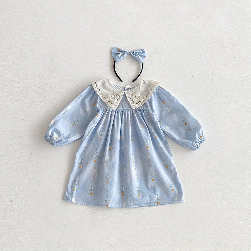 （In Production）Sisters Fall Print Lace Baby Collar Dress&Romper