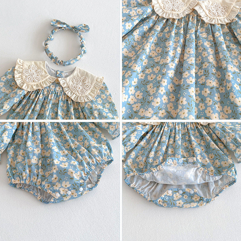 （In Production）Sisters Fall Floral Print Ruffle Dress&Romper