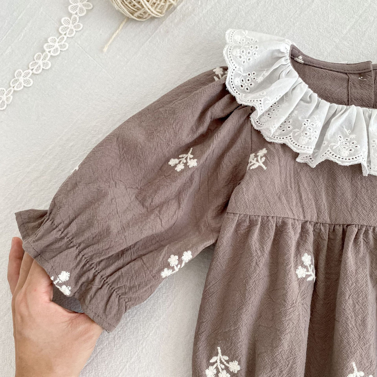 （Pre Order 2 Weeks）Sisters Fall Floral Embroidery Bow Lace Dress&Romper