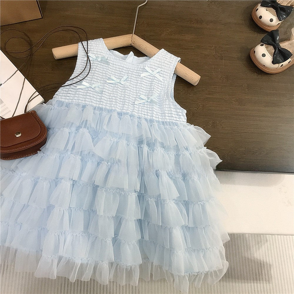 （In Production）Girls Spring&Summer Baby Blue Bow Tulle Dress