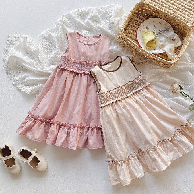 （In Production）Girls Spring&Summer Smocked Ruffle Sleeveless Dress