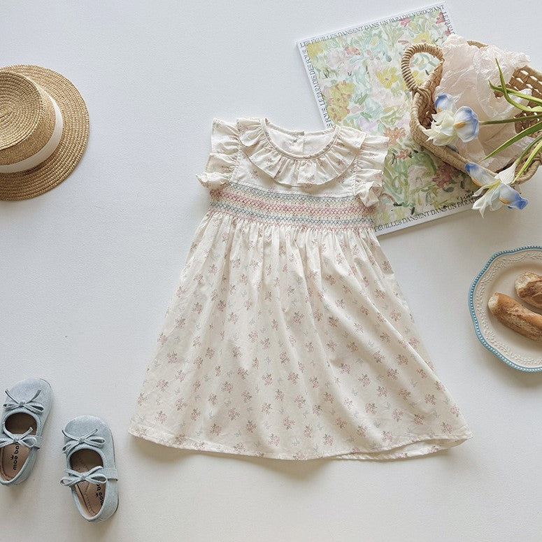 （In Production）Girls Spring&Summer Floral Print Smocked Dress