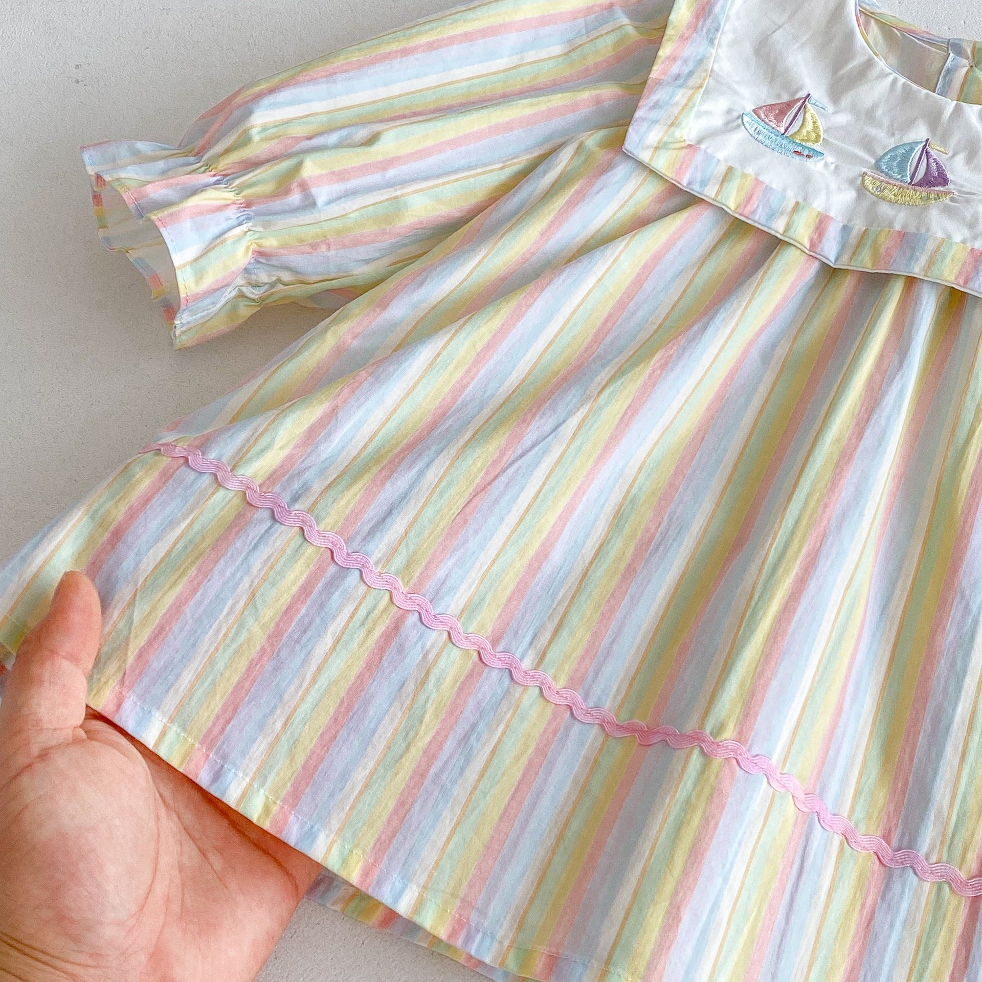 （Pre Order 2 Weeks）Girls Fall Embroidery Stripe Dress