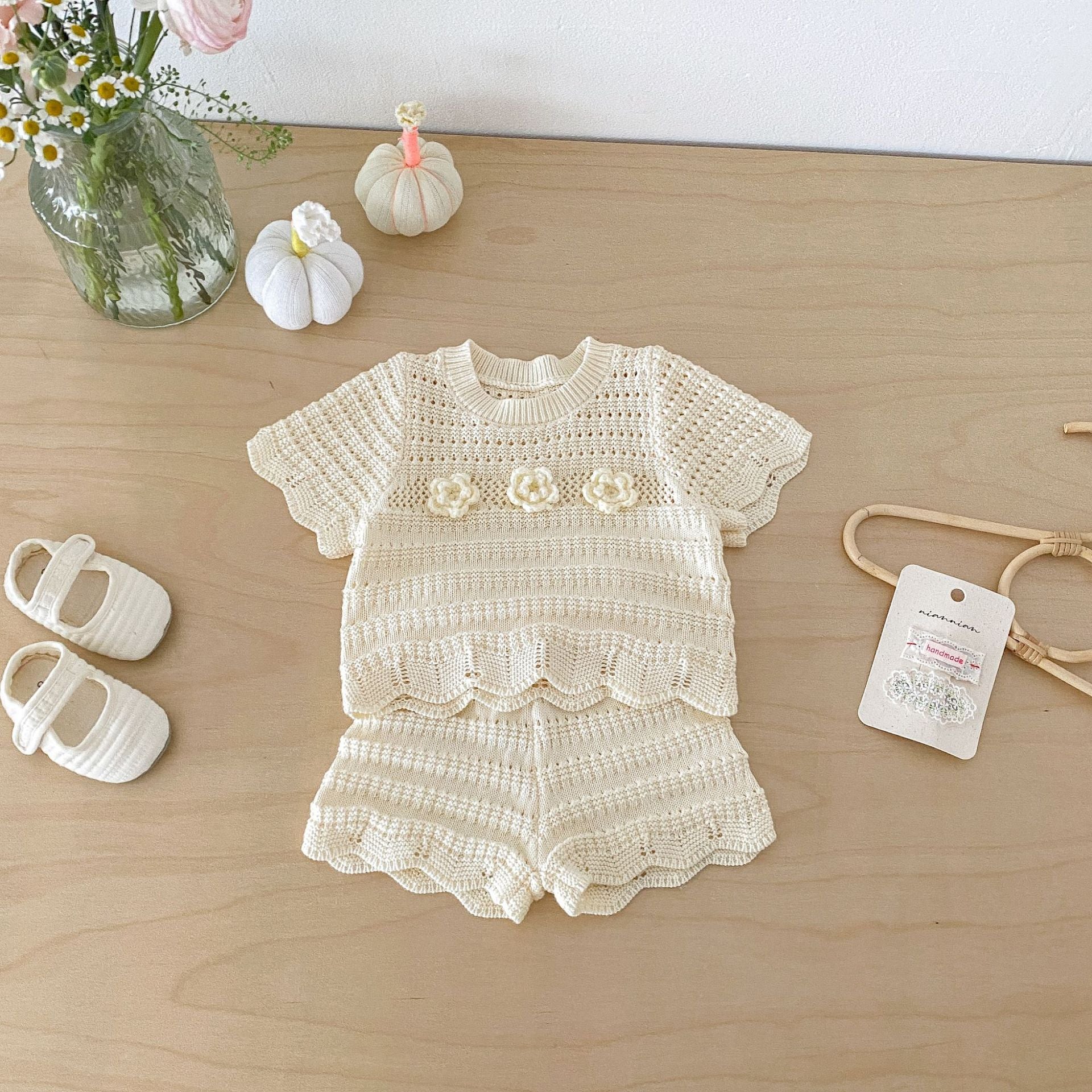 （In Production）Girls Spring&Summer Knitted Ruffle Shorts Set