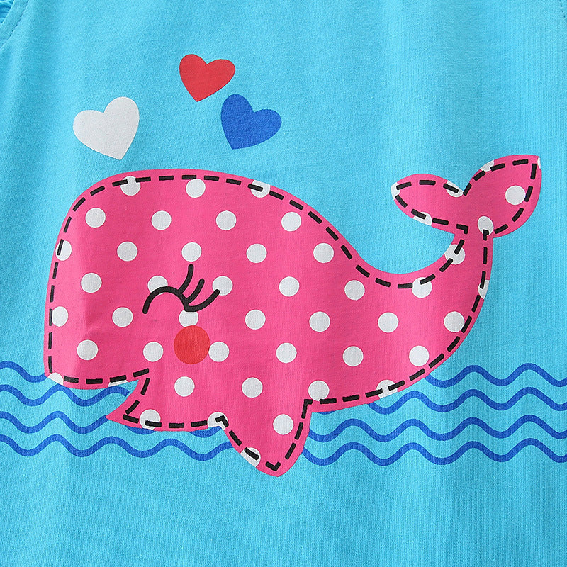 （In Production）Girls Spring&Summer Whale Print Cotton Shorts Set