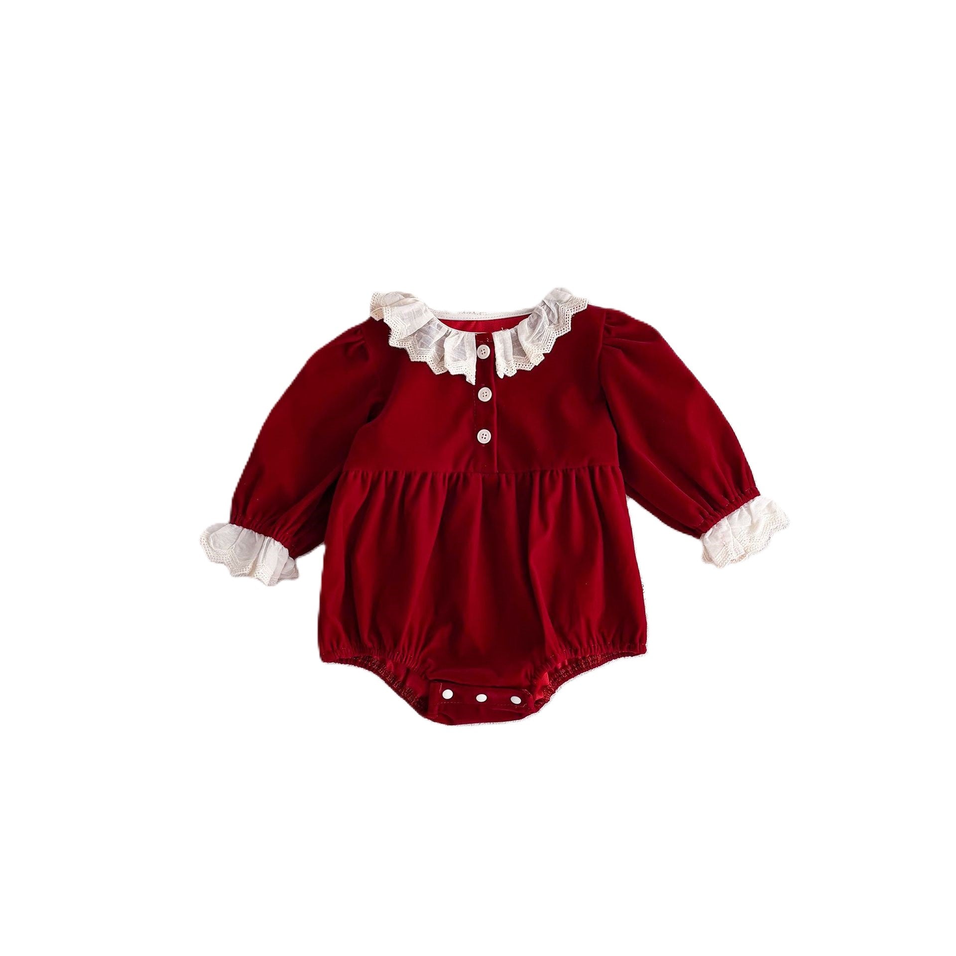 （In Production）Sisters Christmas Red Velvet Ruffle Dress&Romper