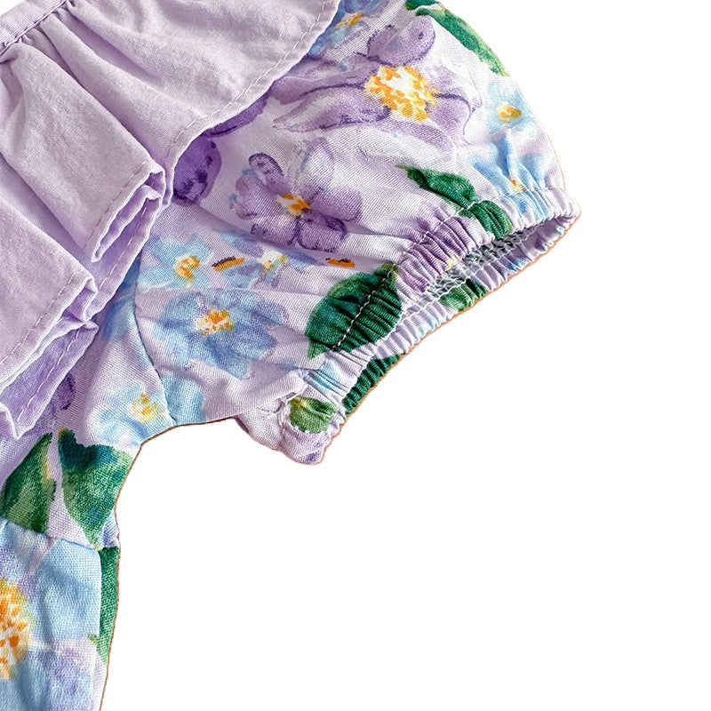 （Pre Order）Toddler Girls Spring and Summer Violet Floral Print Romper