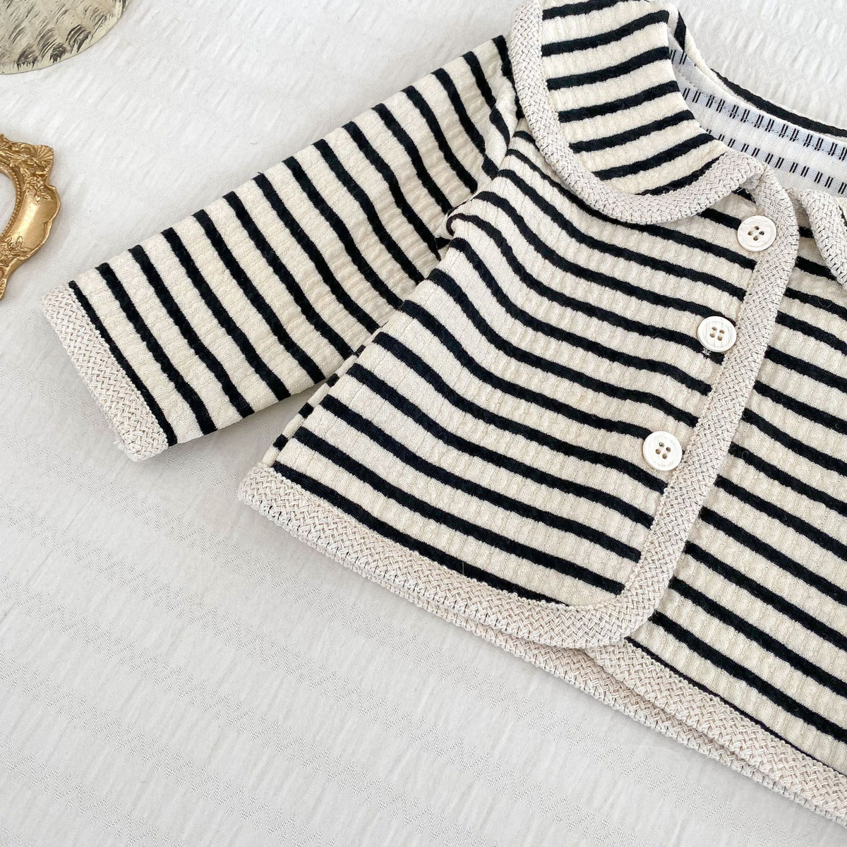 （Pre Order 2 Weeks）Girls Fall Baby Collar Stripe Outfit Set
