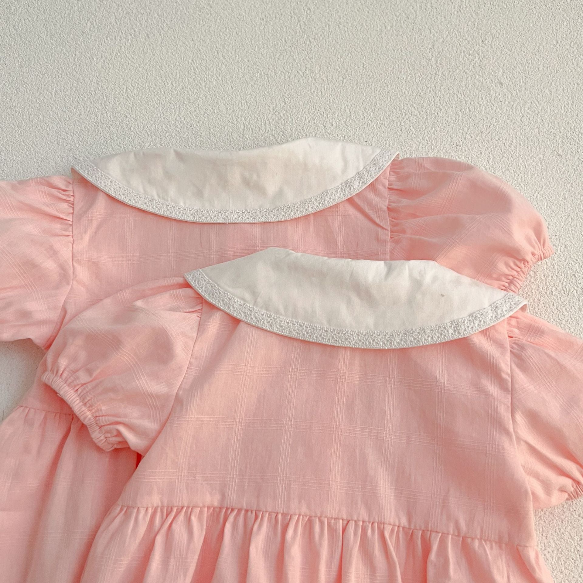 （Pre Order 2 Weeks）Sisters Floral Embroidery Collar Pink Dress&Romper