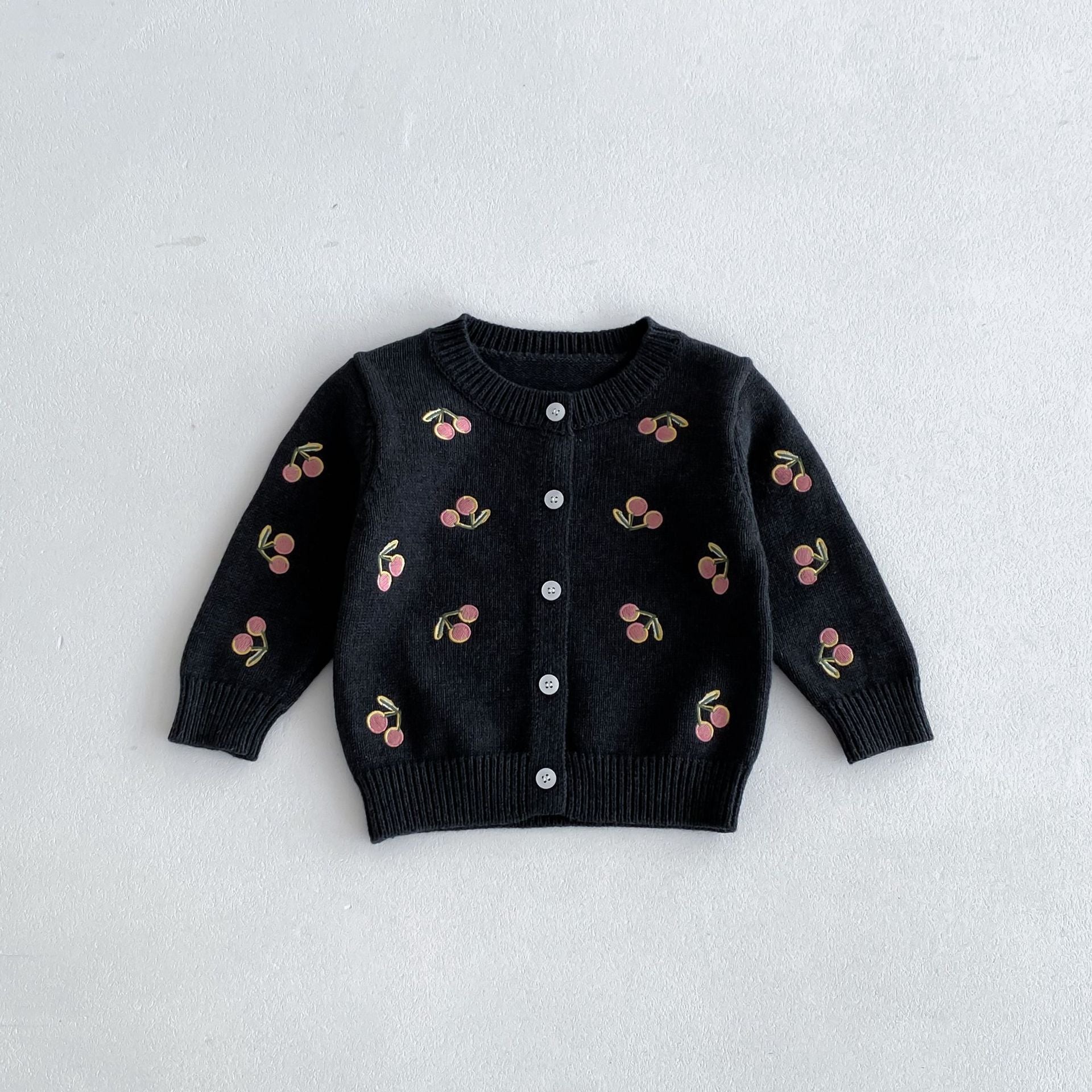 （Pre Order 2 Weeks）Girls Fall Cherry Embroidery Knitted Cardigan
