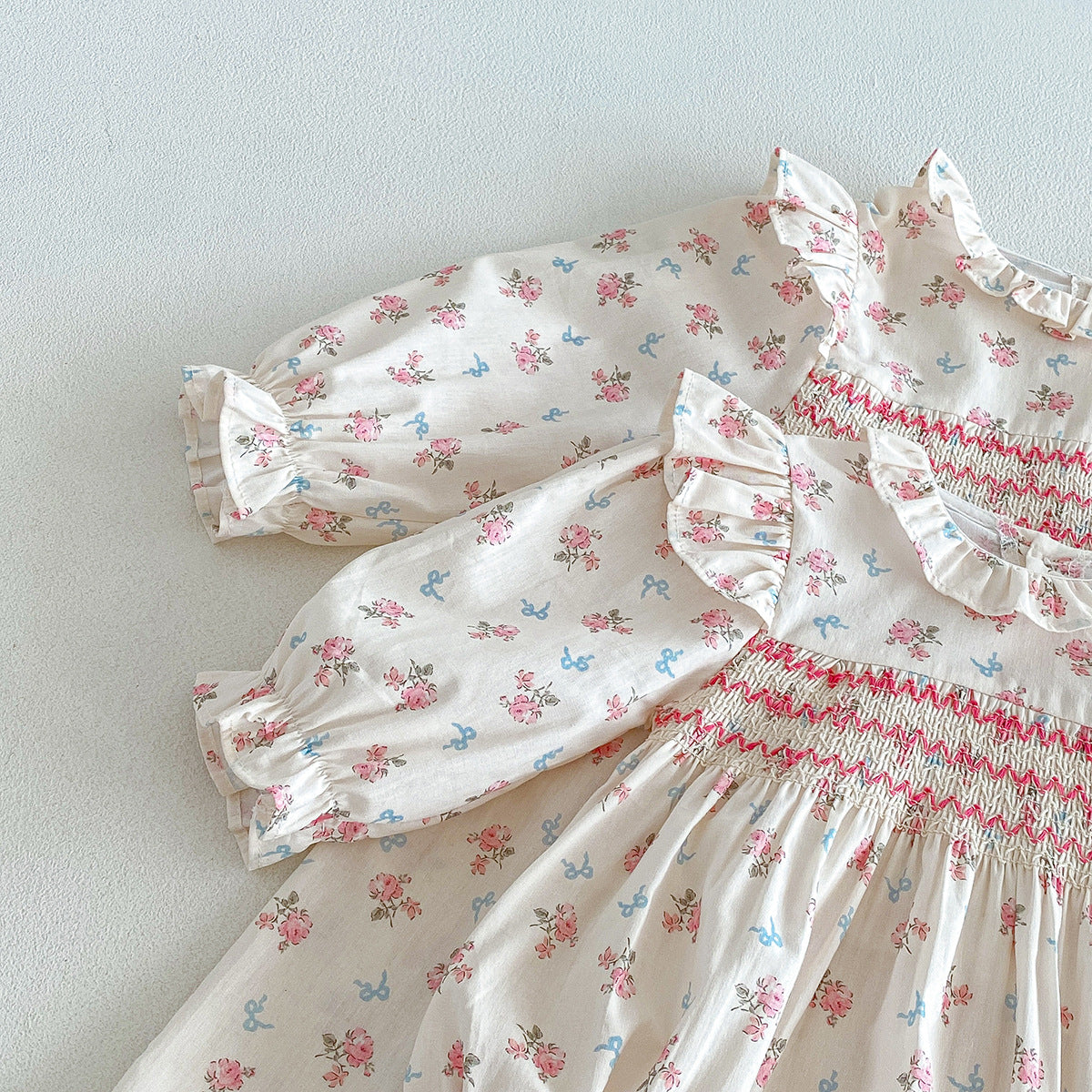 （Pre Order 2 Weeks）Sisters Fall Floral Print Smocked Dress&Romper