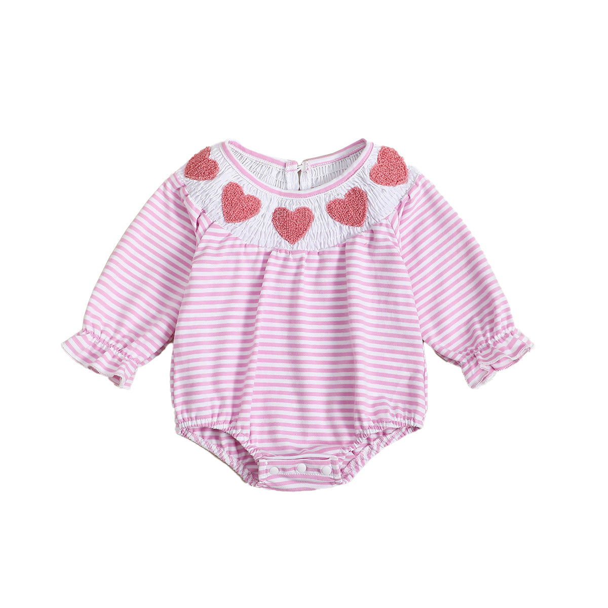 （Pre Order）Toddler Girls Valentine's Day Chenille Patches Smocked Romper