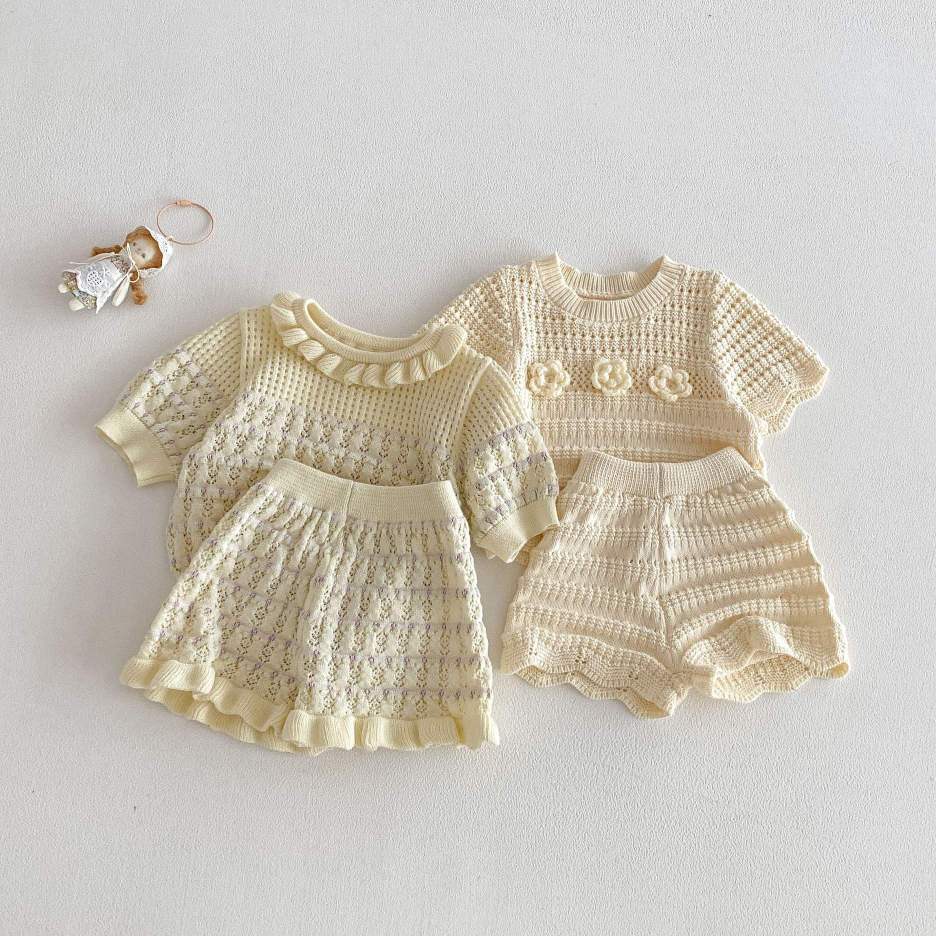 （In Production）Girls Spring&Summer Knitted Ruffle Shorts Set