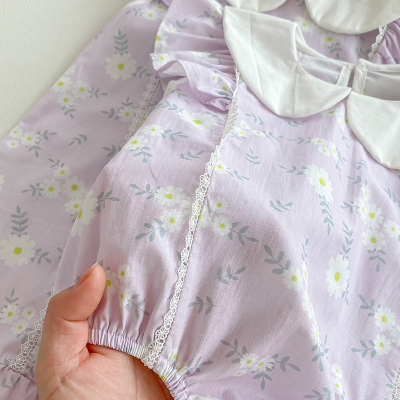 （In Production）Sisters Spring&Summer Lavender Floral Print Dress,Romper