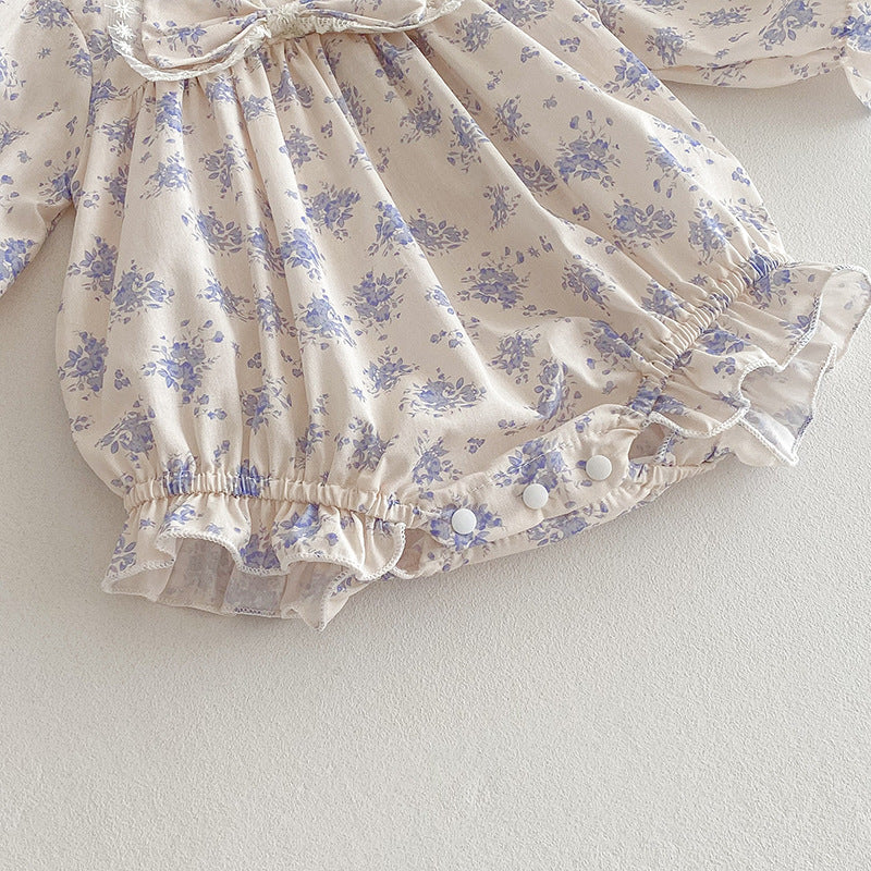 （In Production）Sisters Fall Floral Print Ruffle Dress&Romper