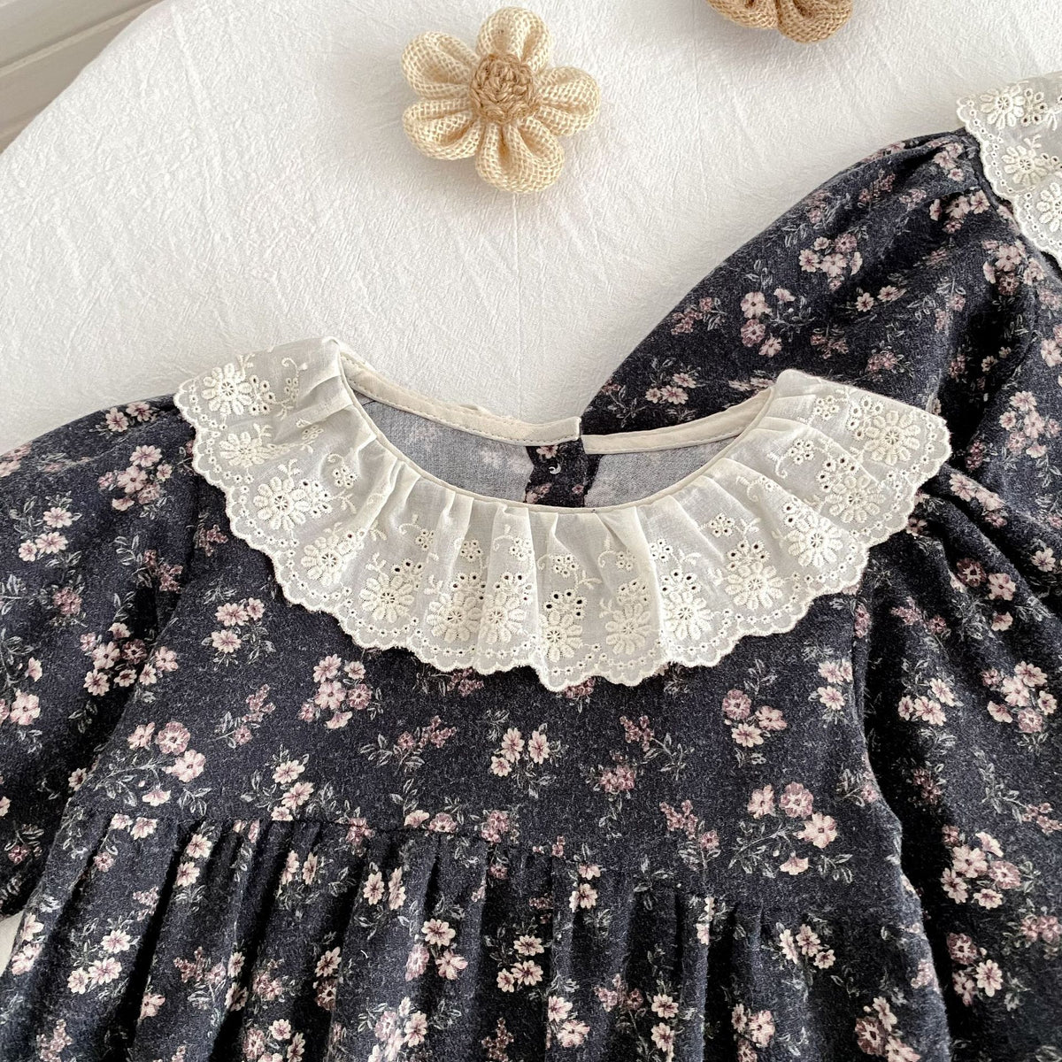 （Pre Order 2 Weeks）Sisters Fall Floral Print Lace Collar Dress&Romper